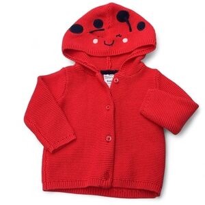 Carter's Red Baby Cardigan with Ladybug Hood (6m) and Matching Hat (3-9m)